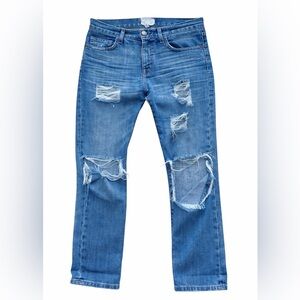 Current/Elliott Boyfriend Crop Jeans Size 24 Heavy Distress Destroyed Denim